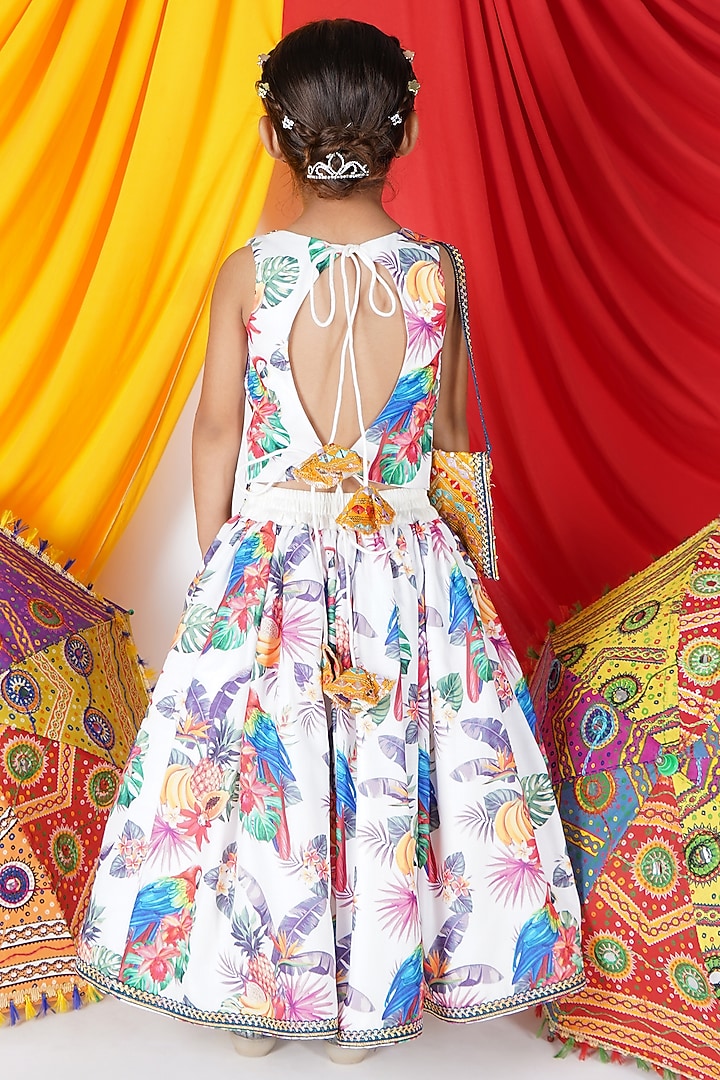 White Cotton Floral Printed Lehenga Set For Girls by UNIQ RIYO CREATION at Pernia's Pop Up Shop