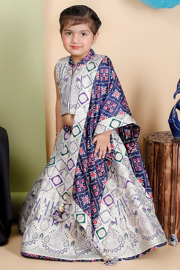 Multi-Colored Brocade Lehenga Set For Girls by UNIQ RIYO CREATION at Pernia's Pop Up Shop