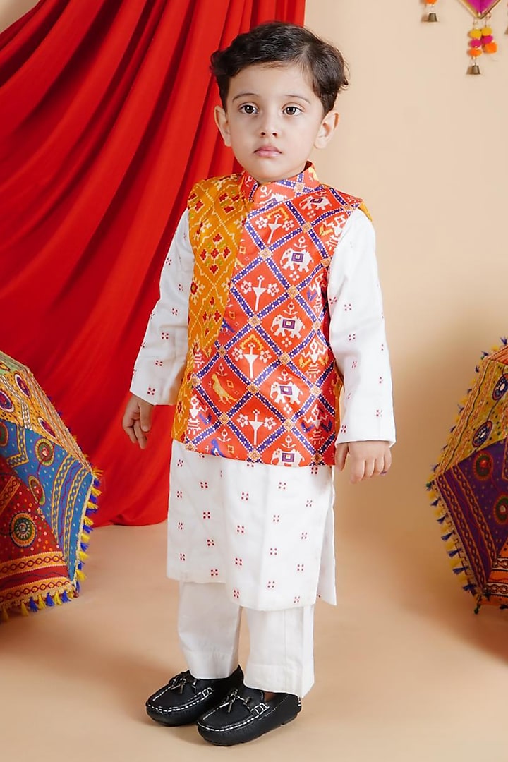 Multi-Colored Cotton Nehru Jacket Set For Boys by UNIQ RIYO CREATION