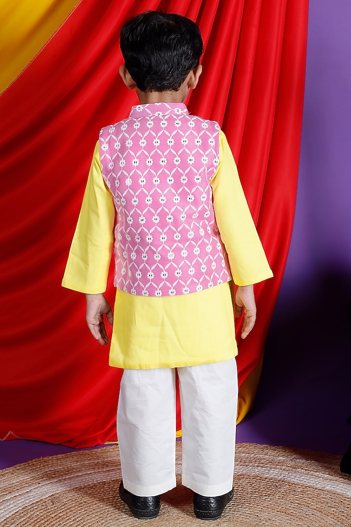 Pink Cotton Nehru Jacket Set For Boys by UNIQ RIYO CREATION at Pernia's Pop Up Shop