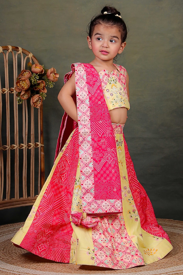 Multi-Colored Cotton Silk Embroidered Lehenga Set For Girls by UNIQ RIYO CREATION at Pernia's Pop Up Shop