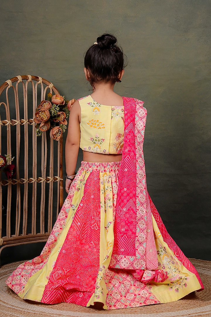Multi-Colored Cotton Silk Embroidered Lehenga Set For Girls by UNIQ RIYO CREATION at Pernia's Pop Up Shop