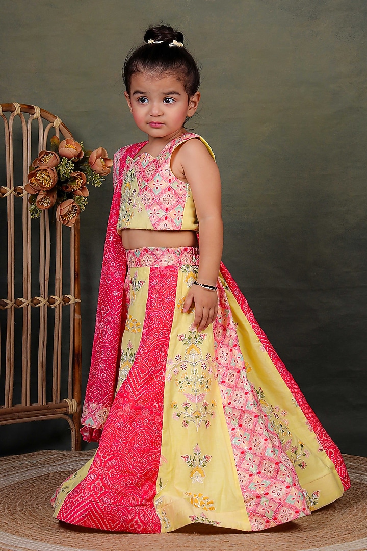 Multi-Colored Cotton Silk Embroidered Lehenga Set For Girls by UNIQ RIYO CREATION at Pernia's Pop Up Shop