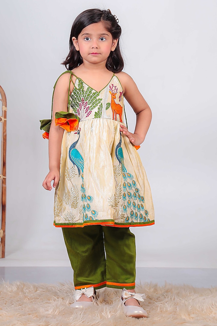 Beige Cotton Silk Kurta Set For Girls by UNIQ RIYO CREATION at Pernia's Pop Up Shop