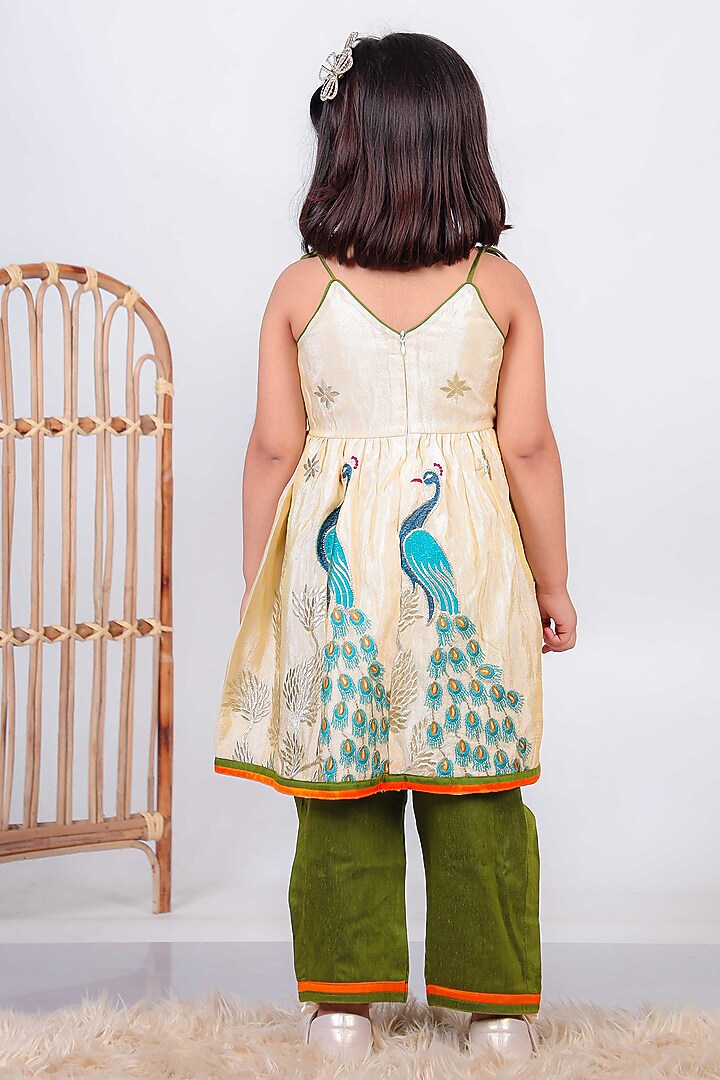Beige Cotton Silk Kurta Set For Girls by UNIQ RIYO CREATION at Pernia's Pop Up Shop