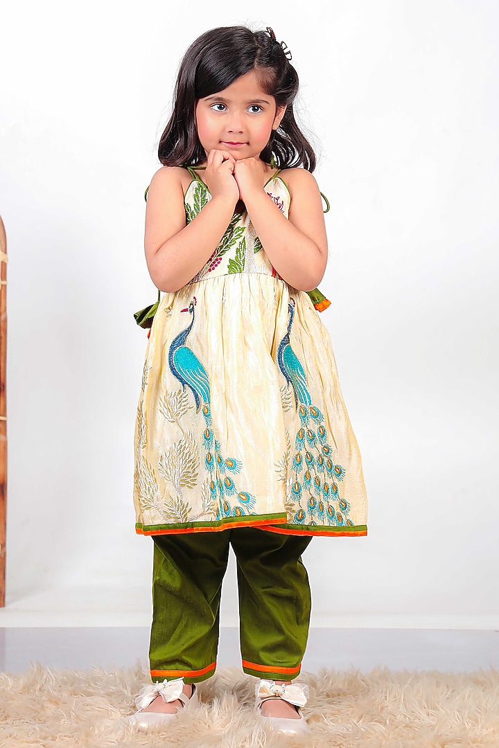 Beige Cotton Silk Kurta Set For Girls by UNIQ RIYO CREATION at Pernia's Pop Up Shop