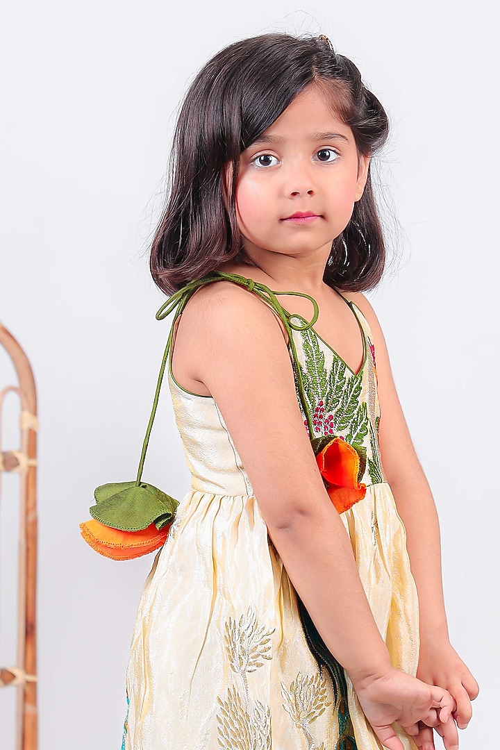 Beige Cotton Silk Kurta Set For Girls by UNIQ RIYO CREATION at Pernia's Pop Up Shop