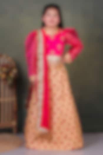 Golden Organza Embroidered Lehenga Set For Girls by UNIQ RIYO CREATION at Pernia's Pop Up Shop