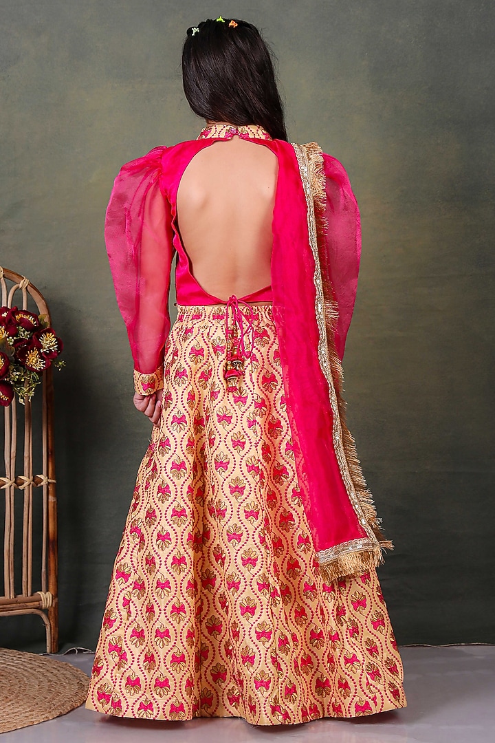 Golden Organza Embroidered Lehenga Set For Girls by UNIQ RIYO CREATION at Pernia's Pop Up Shop