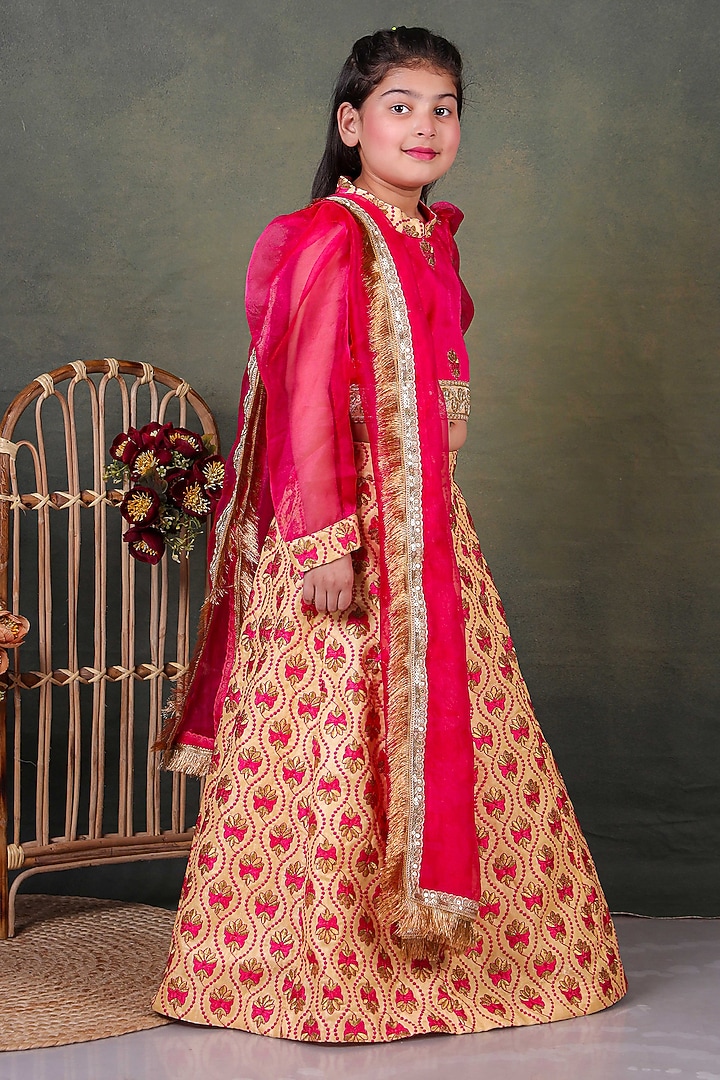 Golden Organza Embroidered Lehenga Set For Girls by UNIQ RIYO CREATION at Pernia's Pop Up Shop