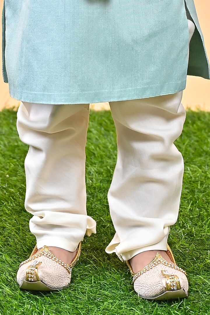 Aqua Green Silk & Cotton Printed Nehru Jacket Set For Boys by UNIQ RIYO CREATION at Pernia's Pop Up Shop