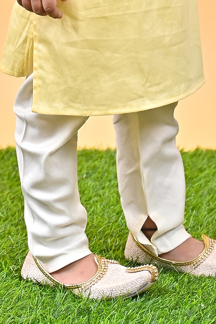 Yellow Silk & Cotton Printed Nehru Jacket Set For Boys by UNIQ RIYO CREATION at Pernia's Pop Up Shop