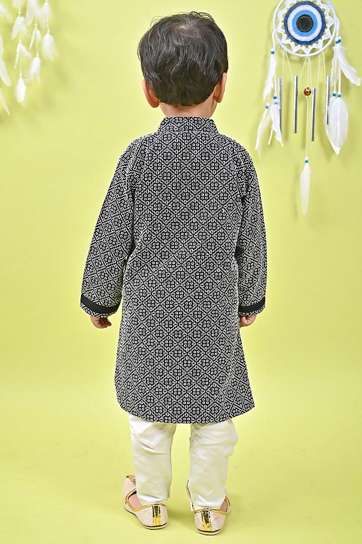 Black Cotton Printed Kurta Set For Boys by UNIQ RIYO CREATION at Pernia's Pop Up Shop