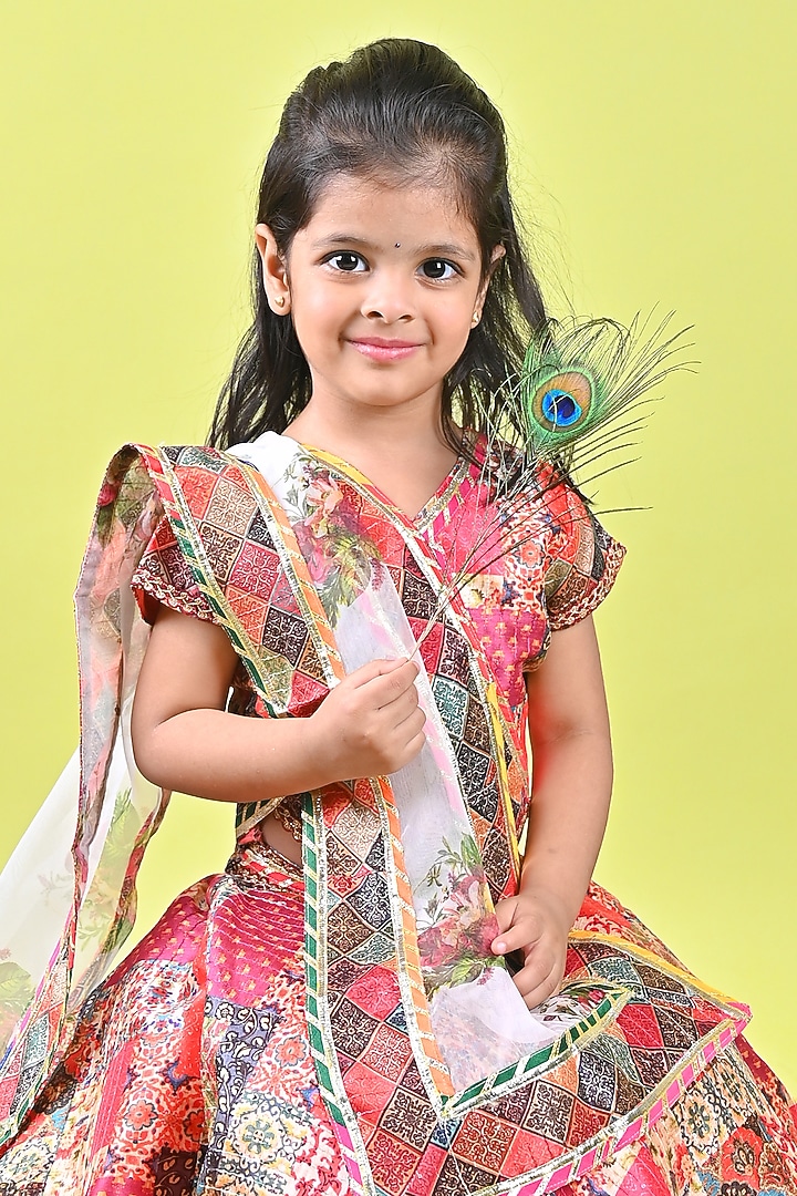 Multi-Colored Organza & Silk Printed Lehenga Set For Girls by UNIQ RIYO CREATION at Pernia's Pop Up Shop