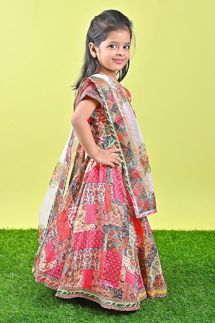 Multi-Colored Organza & Silk Printed Lehenga Set For Girls by UNIQ RIYO CREATION at Pernia's Pop Up Shop