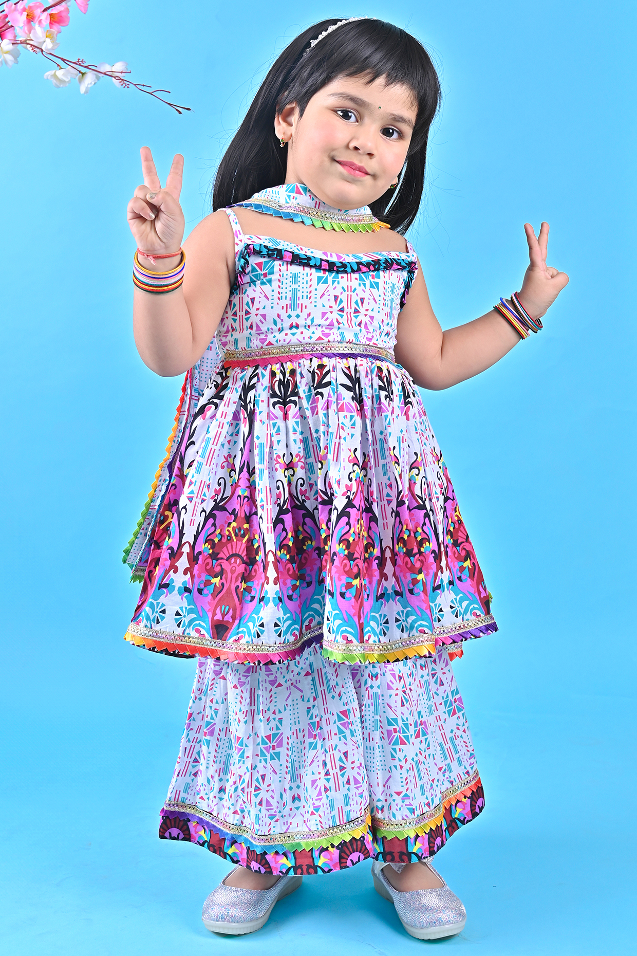 Multi-Colored Cotton Printed Sharara Set For Girls by UNIQ RIYO CREATION at Pernia's Pop Up Shop