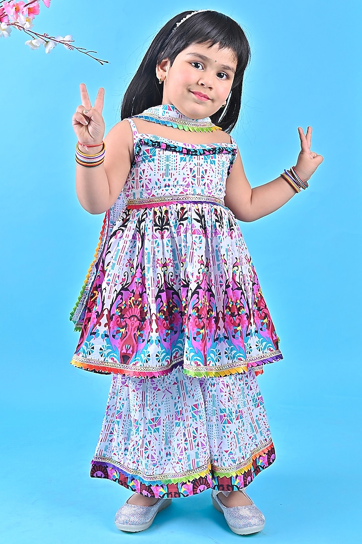 Multi-Colored Cotton Printed Sharara Set For Girls by UNIQ RIYO CREATION at Pernia's Pop Up Shop