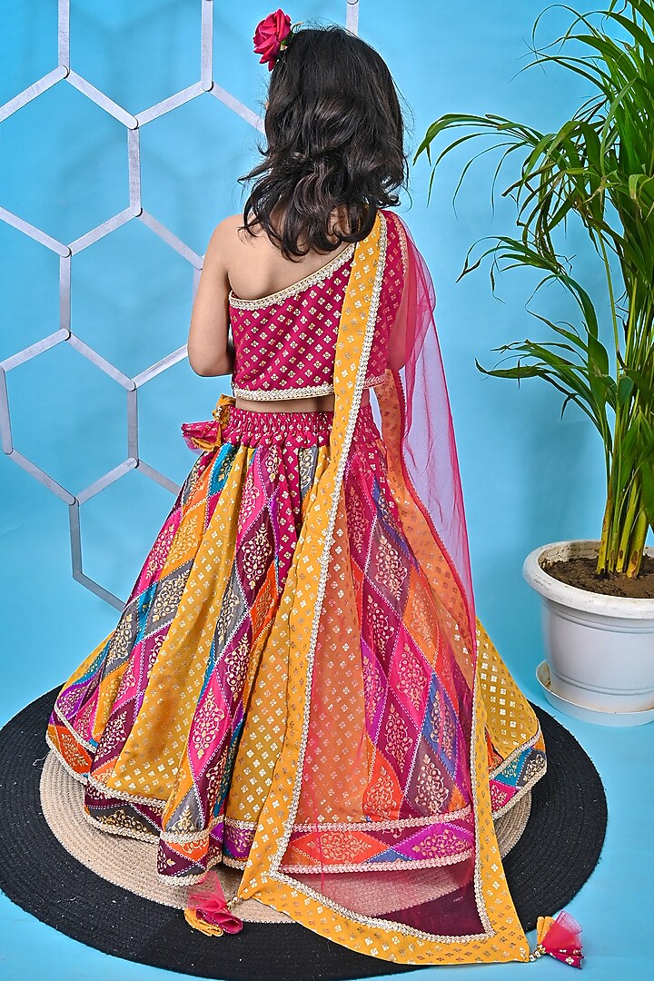 Multi-Colored Net & Georgette Printed Lehenga Set For Girls by UNIQ RIYO CREATION at Pernia's Pop Up Shop