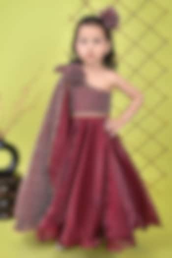 Wine Organza & Net Embroidered Dress For Girls by UNIQ RIYO CREATION at Pernia's Pop Up Shop