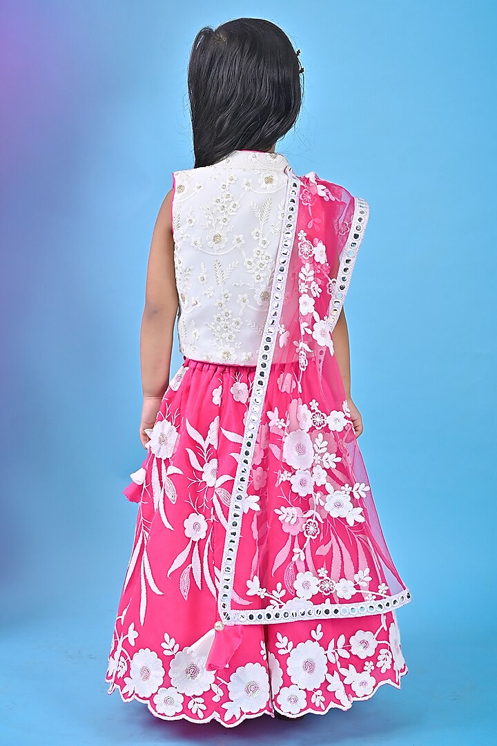 Pink Net & Georgette Embroidered Lehenga Set For Girls by UNIQ RIYO CREATION at Pernia's Pop Up Shop