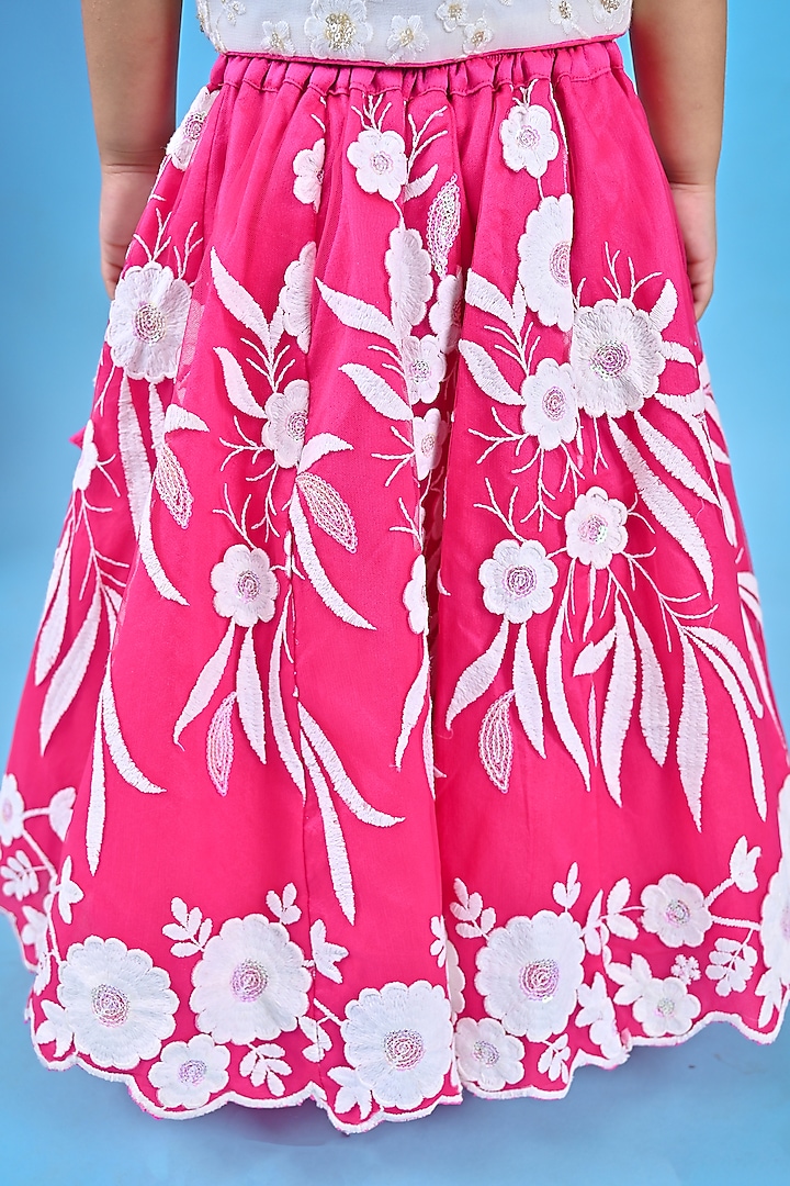 Pink Net & Georgette Embroidered Lehenga Set For Girls by UNIQ RIYO CREATION at Pernia's Pop Up Shop