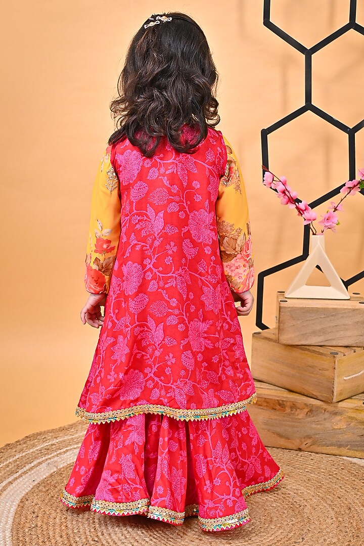 Red Crepe & Georgette Printed Jacket Set For Girls by UNIQ RIYO CREATION at Pernia's Pop Up Shop