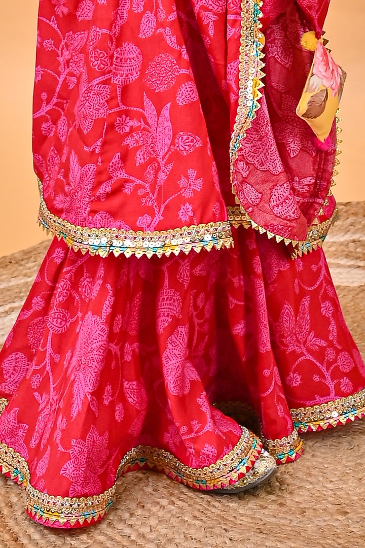 Red Crepe & Georgette Printed Jacket Set For Girls by UNIQ RIYO CREATION at Pernia's Pop Up Shop