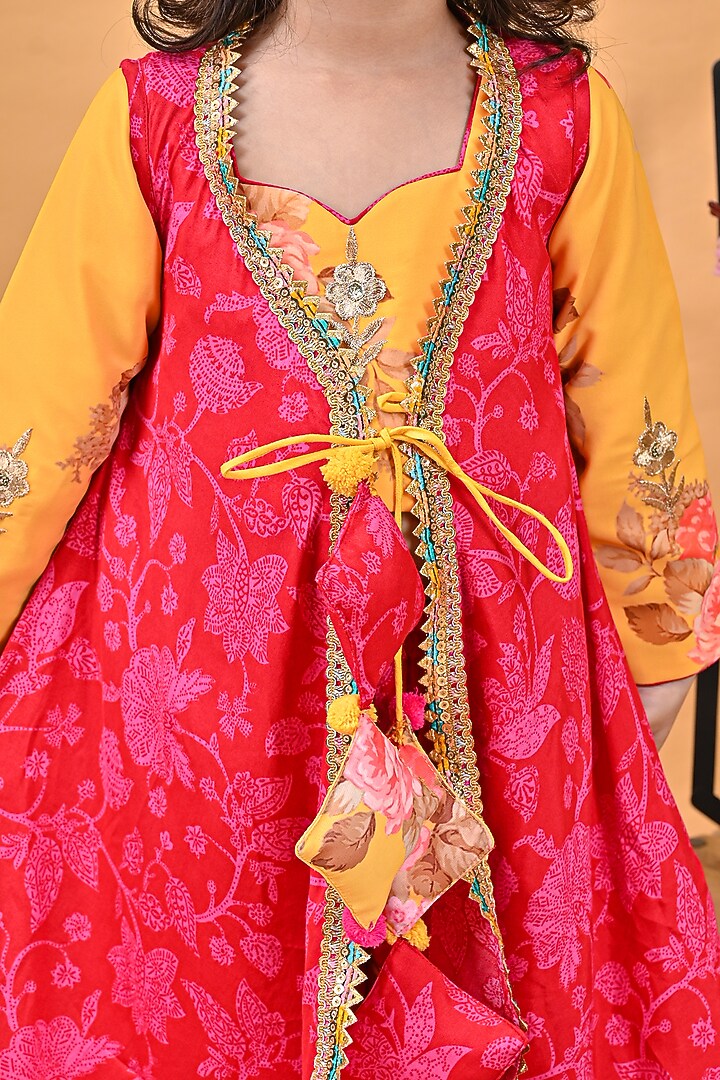 Red Crepe & Georgette Printed Jacket Set For Girls by UNIQ RIYO CREATION at Pernia's Pop Up Shop