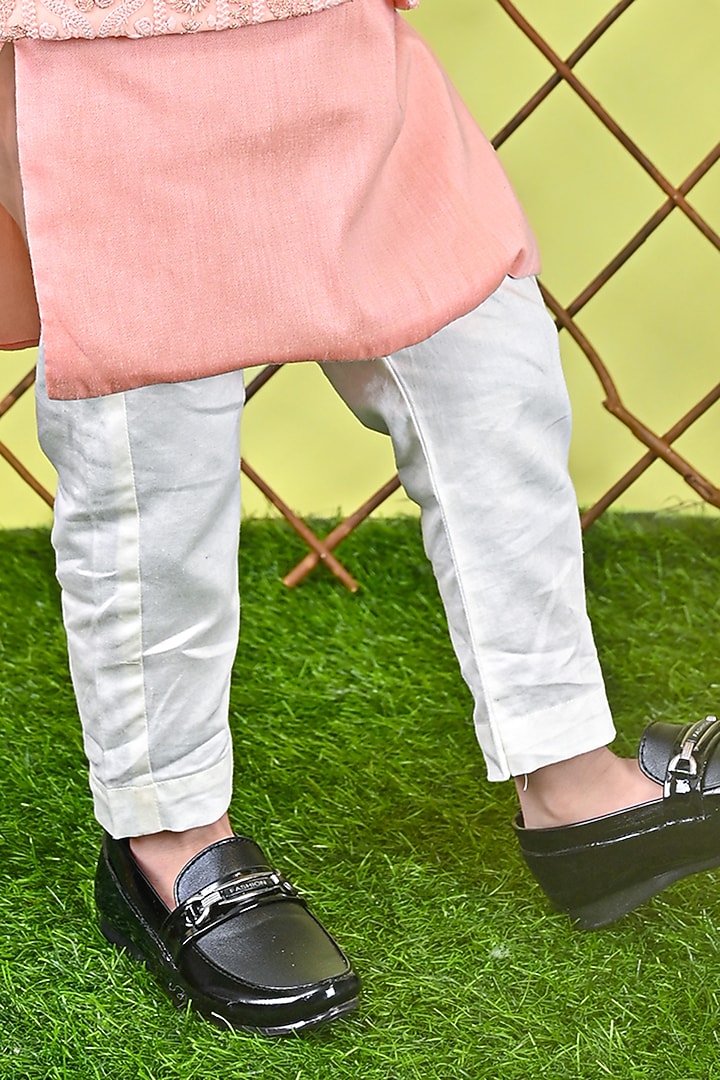 Peach Cotton Embroidered Jacket Set For Boys by UNIQ RIYO CREATION at Pernia's Pop Up Shop