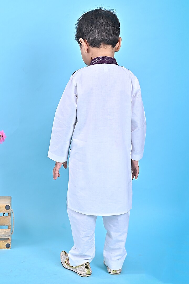 Brown Georgette & Cotton Embroidered Nehru Jacket Set For Boys by UNIQ RIYO CREATION at Pernia's Pop Up Shop