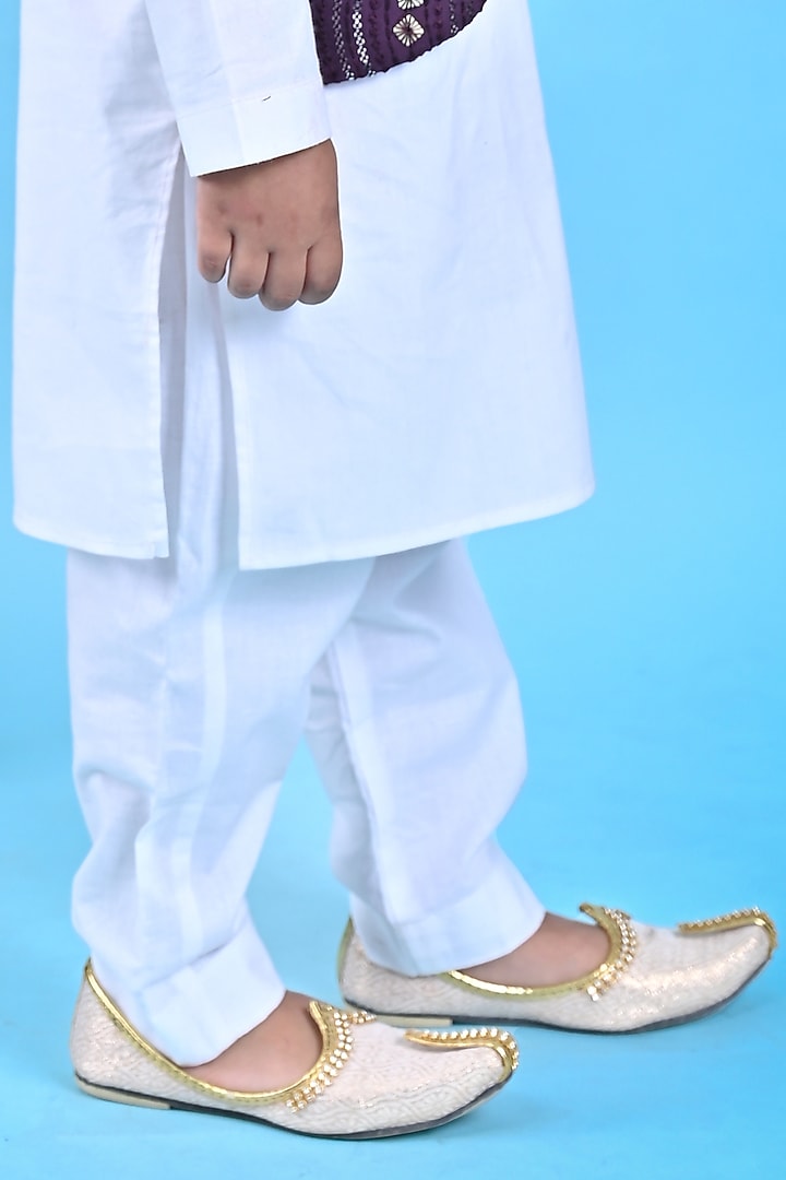 Brown Georgette & Cotton Embroidered Nehru Jacket Set For Boys by UNIQ RIYO CREATION at Pernia's Pop Up Shop