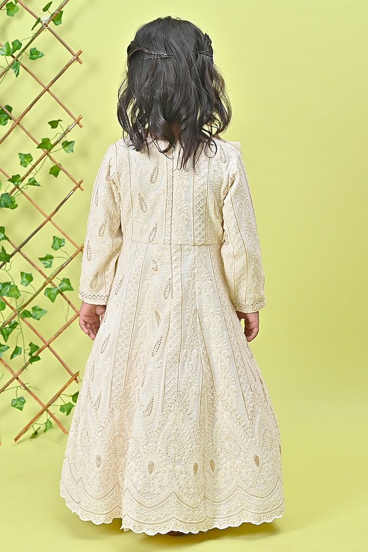 Off-White Georgette Embroidered Anarkali Set For Girls by UNIQ RIYO CREATION at Pernia's Pop Up Shop