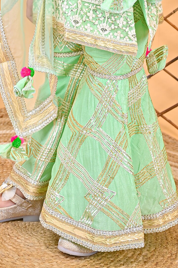 Green Net Embroidered Sharara Set For Girls by UNIQ RIYO CREATION at Pernia's Pop Up Shop