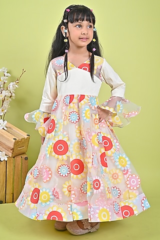 Multi-Colored Organza Printed Dress For Girls by UNIQ RIYO CREATION
