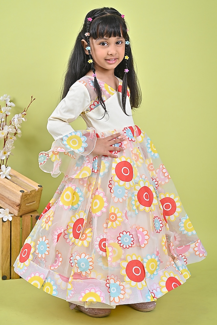 Multi-Colored Organza Printed Dress For Girls by UNIQ RIYO CREATION at Pernia's Pop Up Shop