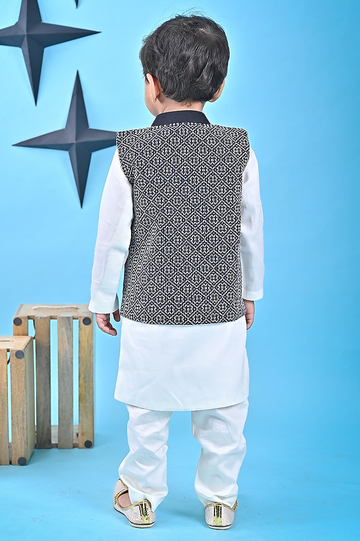 Black Cotton Embroidered Nehru Jacket Set For Boys by UNIQ RIYO CREATION at Pernia's Pop Up Shop