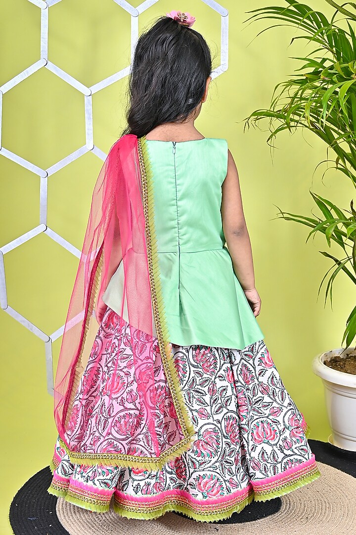 Multi-Colored Organza & Cotton Printed Skirt Set For Girls by UNIQ RIYO CREATION at Pernia's Pop Up Shop