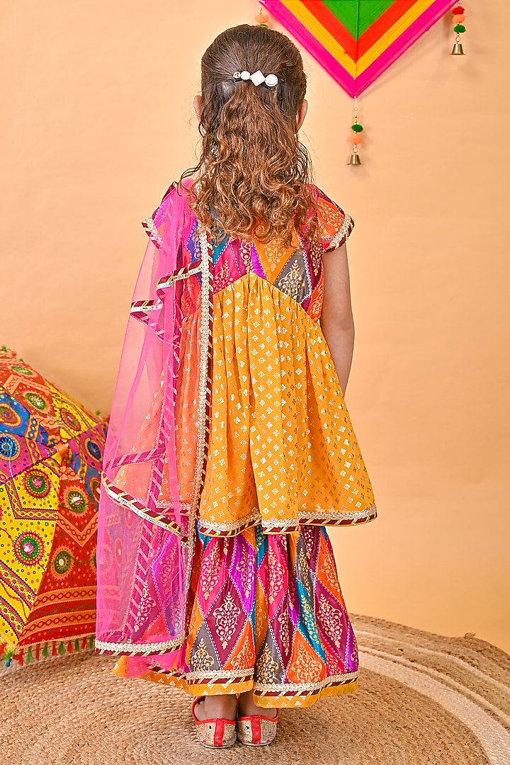 Multi-Colored Georgette & Net Printed Sharara Set For Girls by UNIQ RIYO CREATION at Pernia's Pop Up Shop