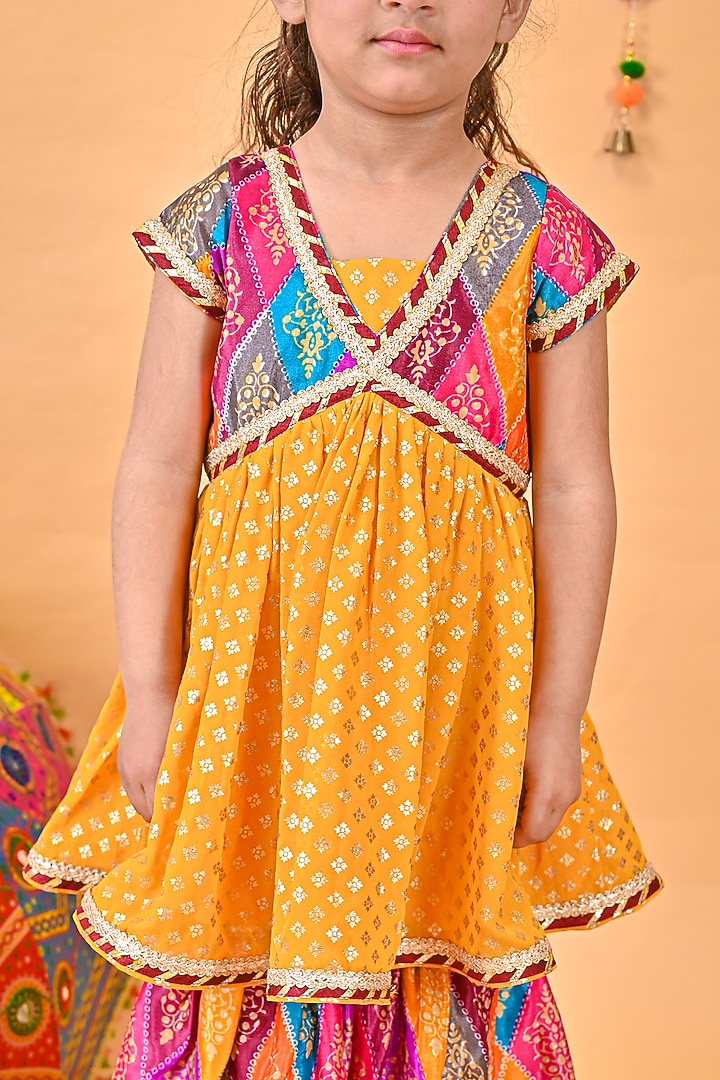Multi-Colored Georgette & Net Printed Sharara Set For Girls by UNIQ RIYO CREATION at Pernia's Pop Up Shop