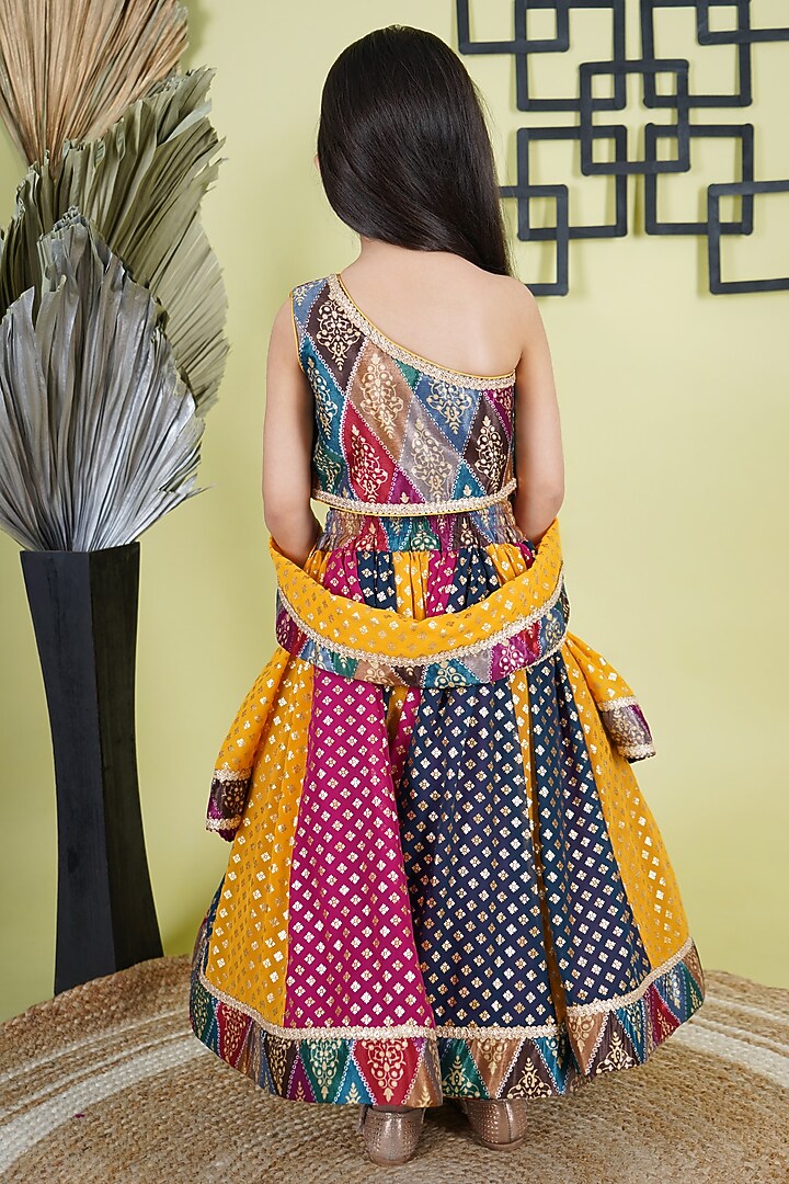Multi-Colored Georgette Embroidered Lehenga Set For Girls by UNIQ RIYO CREATION at Pernia's Pop Up Shop