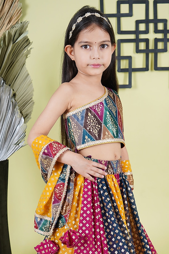 Multi-Colored Georgette Embroidered Lehenga Set For Girls by UNIQ RIYO CREATION at Pernia's Pop Up Shop