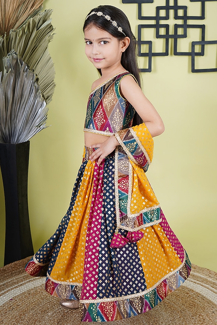 Multi-Colored Georgette Embroidered Lehenga Set For Girls by UNIQ RIYO CREATION at Pernia's Pop Up Shop