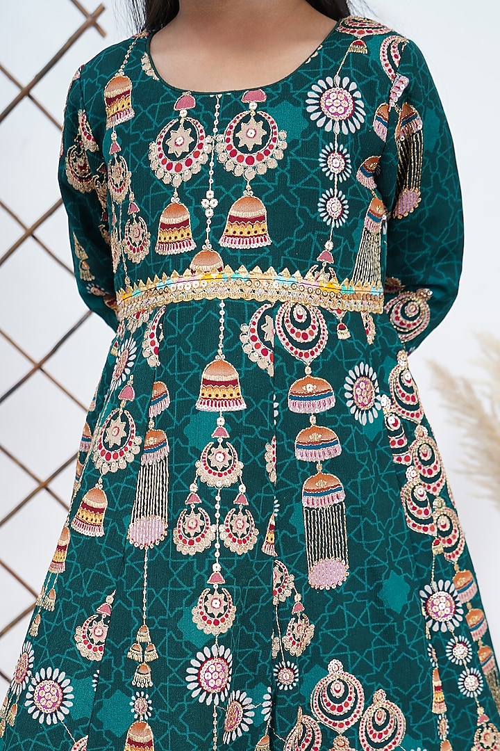 Green Net Embroidered Anarkali Set For Girls by UNIQ RIYO CREATION at Pernia's Pop Up Shop