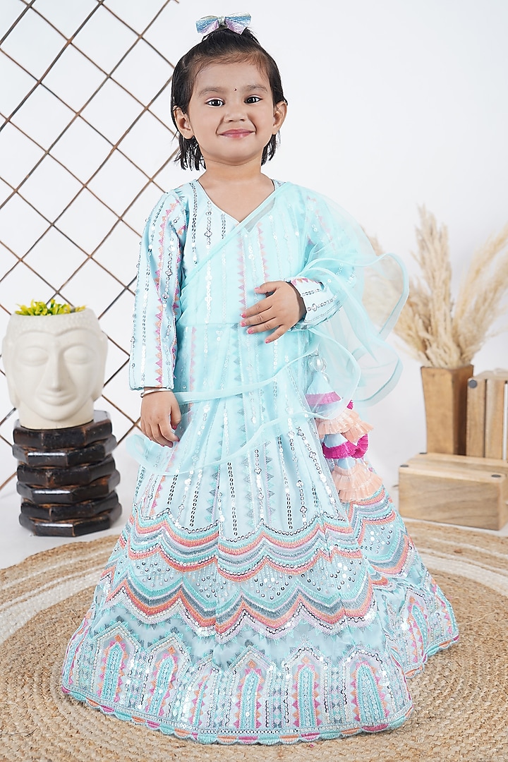 Aqua Net Embroidered Anarkali Set For Girls by UNIQ RIYO CREATION at Pernia's Pop Up Shop