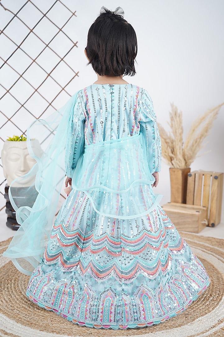 Aqua Net Embroidered Anarkali Set For Girls by UNIQ RIYO CREATION at Pernia's Pop Up Shop