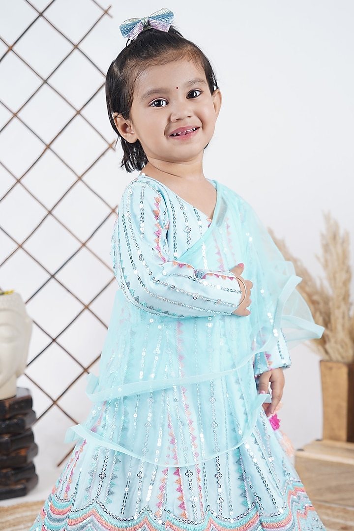 Aqua Net Embroidered Anarkali Set For Girls by UNIQ RIYO CREATION at Pernia's Pop Up Shop