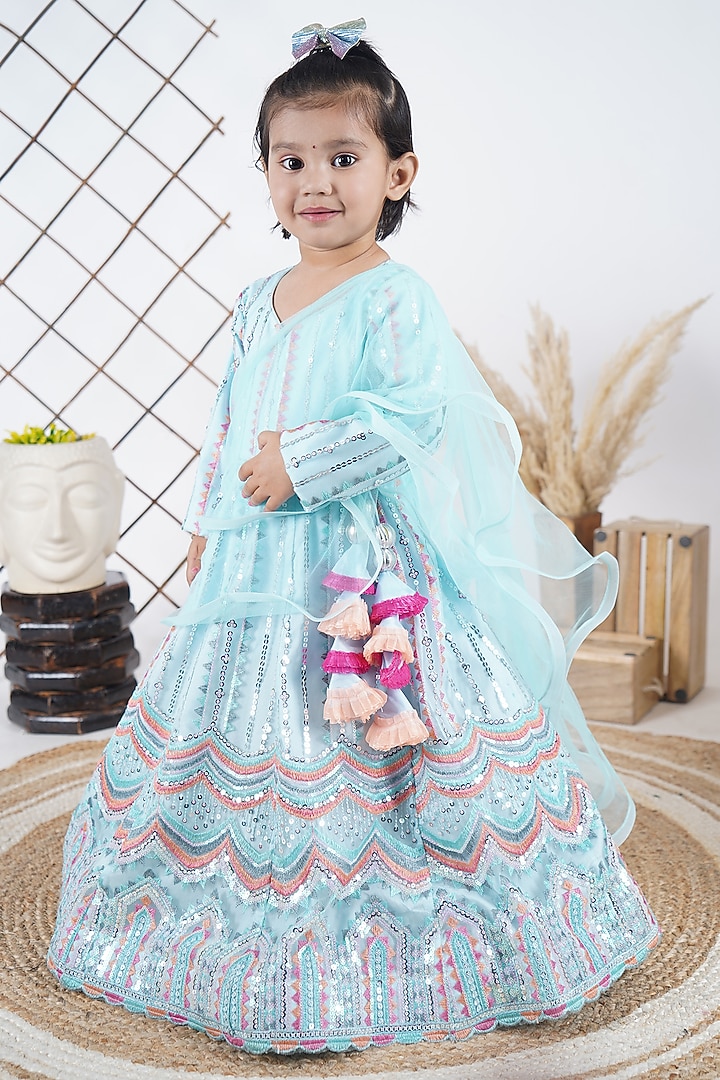 Aqua Net Embroidered Anarkali Set For Girls by UNIQ RIYO CREATION at Pernia's Pop Up Shop