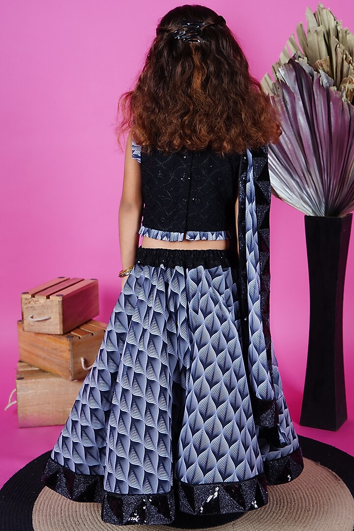 Black & White Georgette Printed Lehenga Set For Girls by UNIQ RIYO CREATION at Pernia's Pop Up Shop