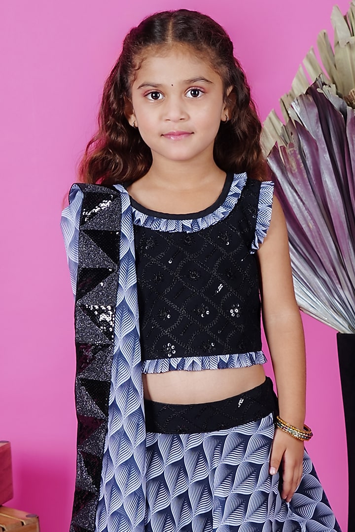Black & White Georgette Printed Lehenga Set For Girls by UNIQ RIYO CREATION at Pernia's Pop Up Shop
