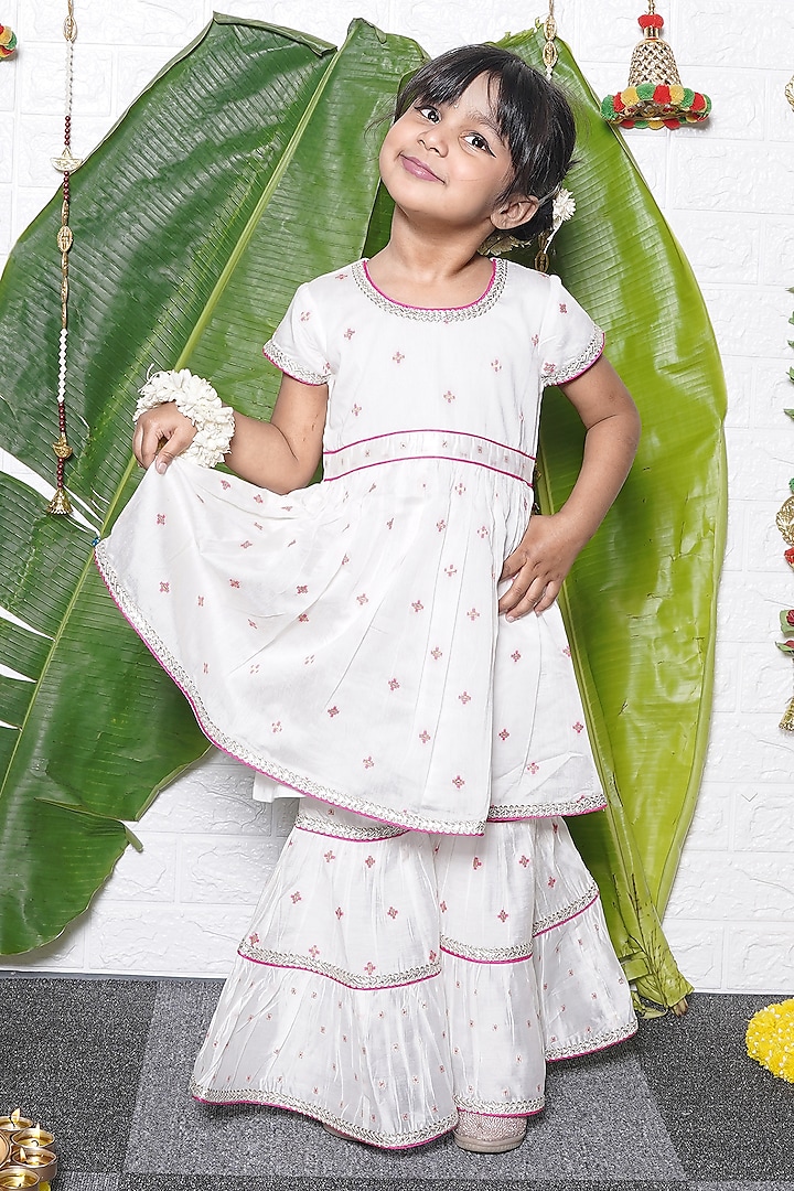 Off-White Chanderi Sharara Set For Girls by UNIQ RIYO CREATION at Pernia's Pop Up Shop